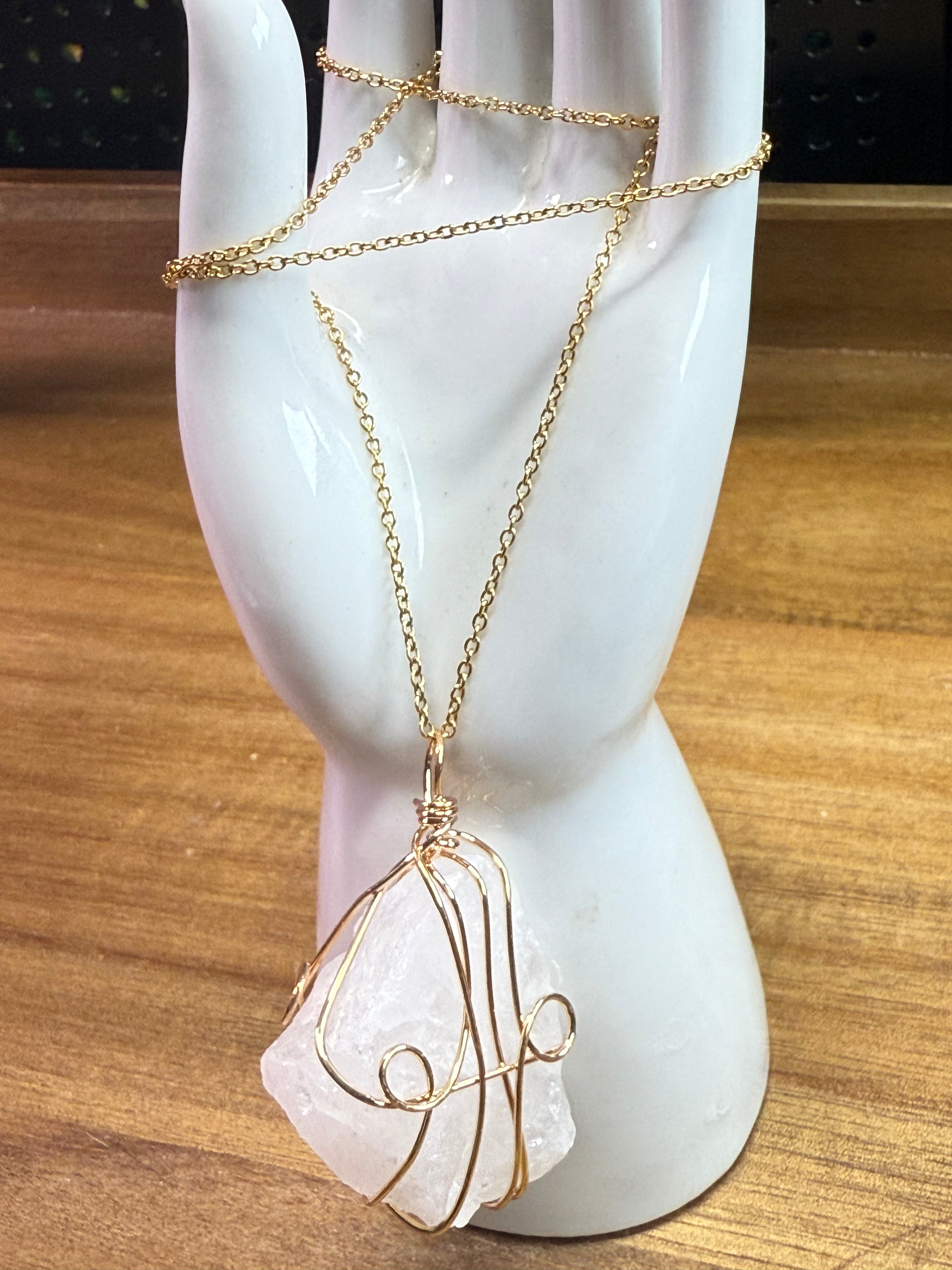 Clear quartz wire wrap necklace